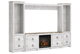 Willowton Whitewash 4-Piece Entertainment Center with Electric Fireplace