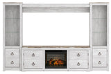 Willowton Whitewash 4-Piece Entertainment Center with Electric Fireplace