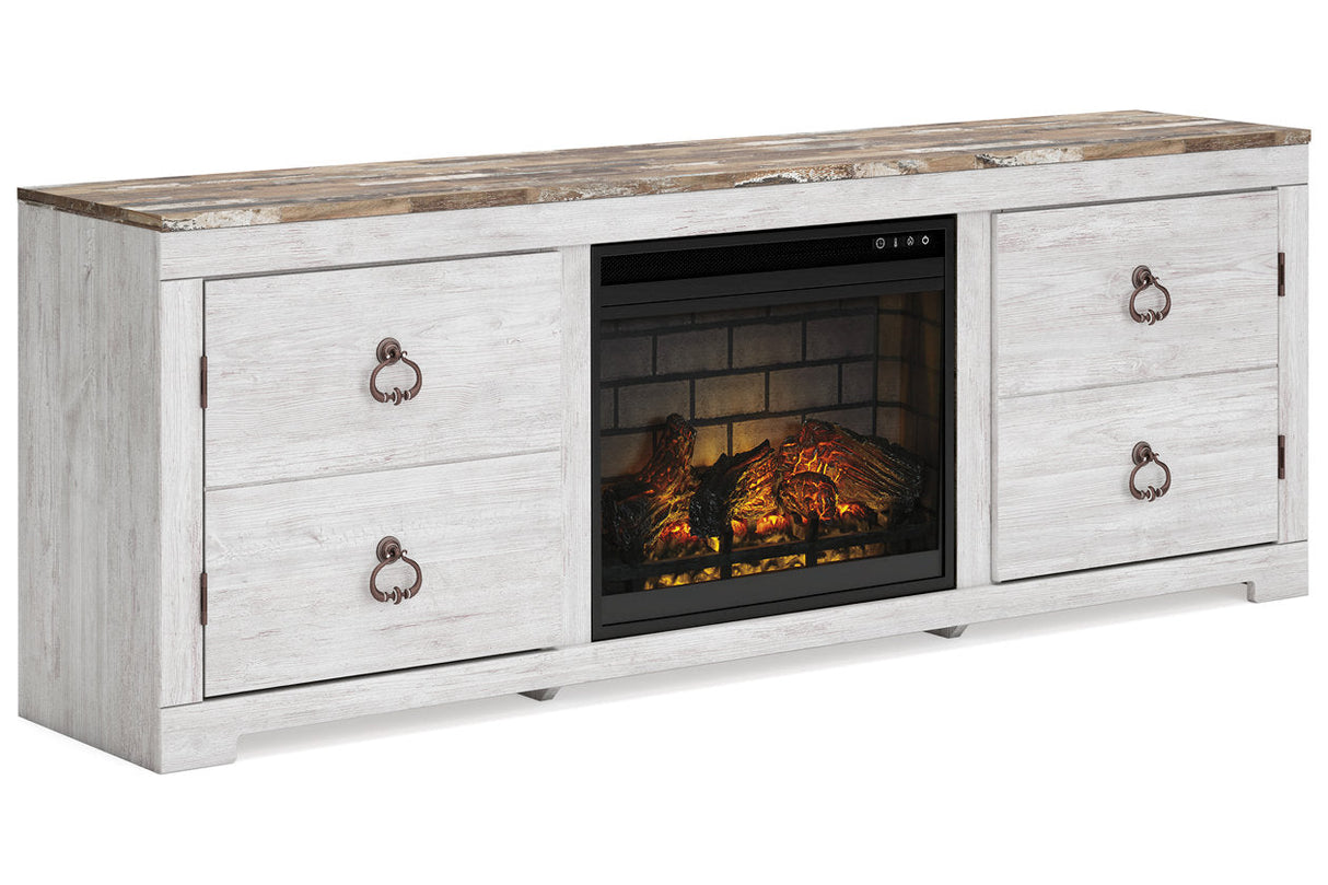 Willowton Whitewash 72" TV Stand with Electric Fireplace