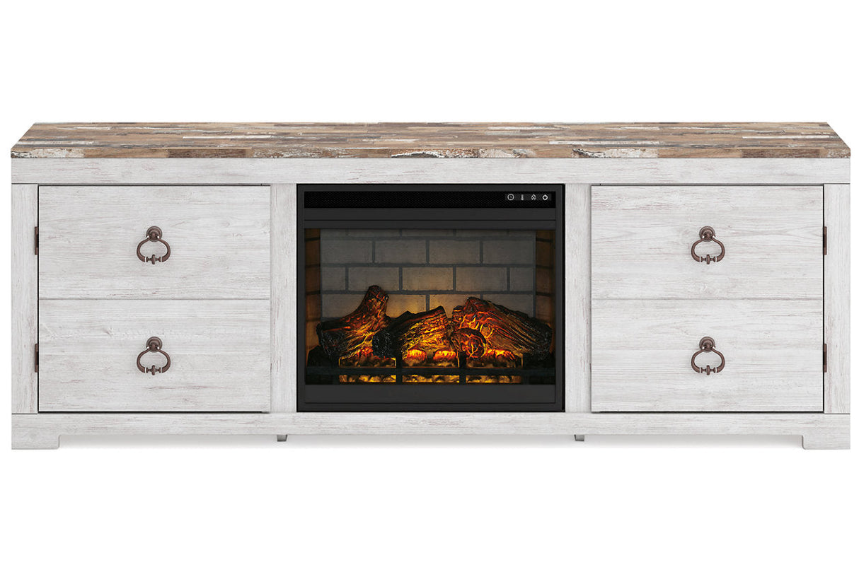 Willowton Whitewash 72" TV Stand with Electric Fireplace