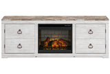 Willowton Whitewash 72" TV Stand with Electric Fireplace