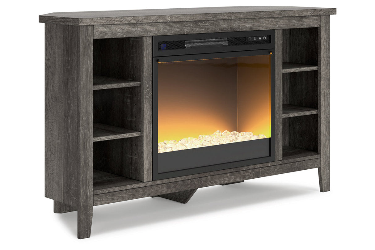 Arlenbry Gray Corner TV Stand with Electric Fireplace