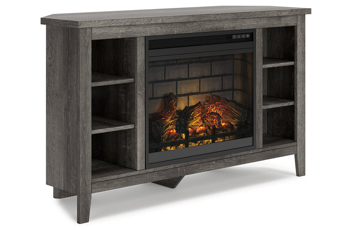 Arlenbry Gray Corner TV Stand with Electric Fireplace