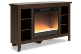 Camiburg Warm Brown Corner TV Stand with Electric Fireplace