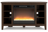 Camiburg Warm Brown Corner TV Stand with Electric Fireplace