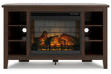 Camiburg Warm Brown Corner TV Stand with Electric Fireplace