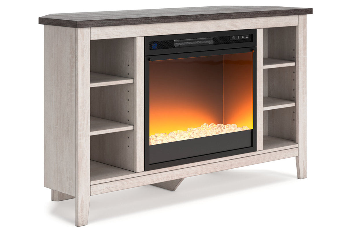 Dorrinson Two-tone Corner TV Stand with Electric Fireplace