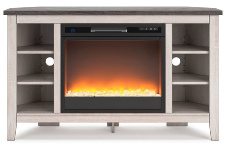 Dorrinson Two-tone Corner TV Stand with Electric Fireplace