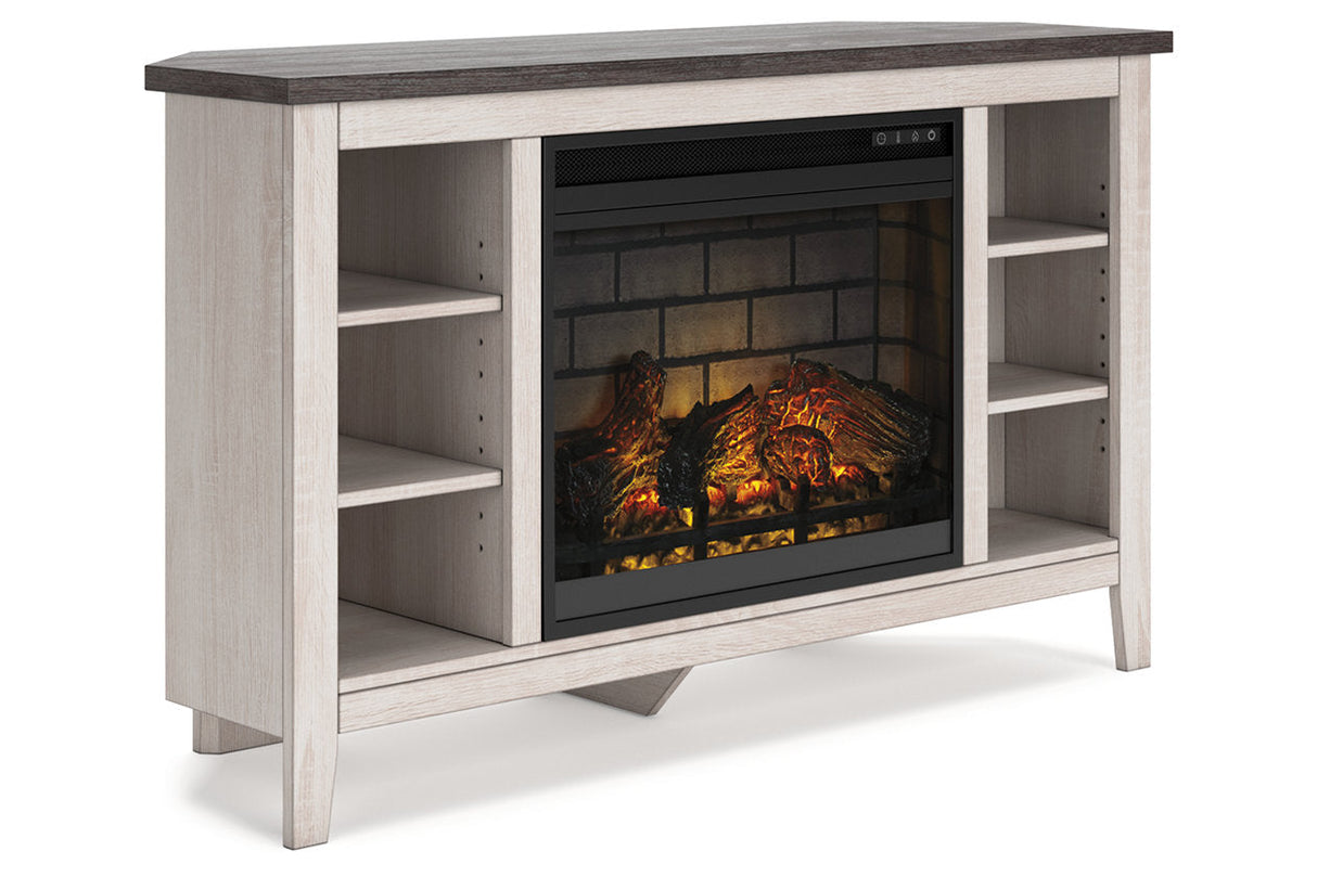 Dorrinson Two-tone Corner TV Stand with Electric Fireplace