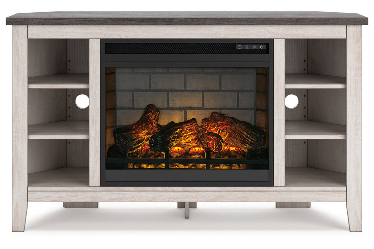 Dorrinson Two-tone Corner TV Stand with Electric Fireplace