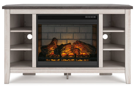 Dorrinson Two-tone Corner TV Stand with Electric Fireplace