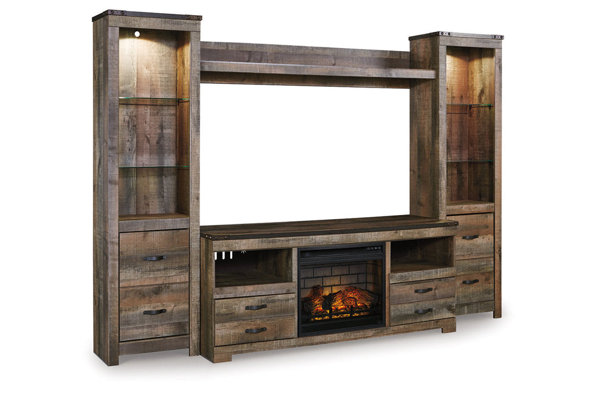 Trinell Brown 4-Piece Entertainment Center with Electric Fireplace