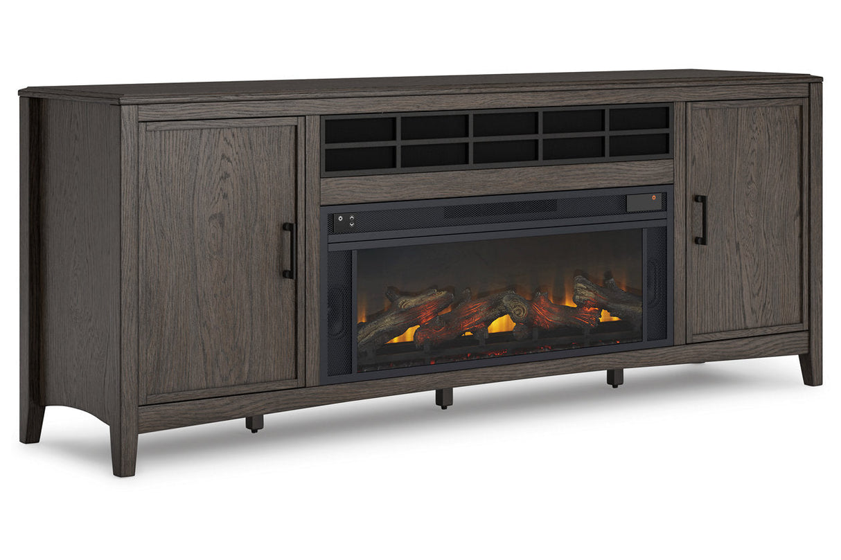 Montillan Grayish Brown 84" TV Stand with Electric Fireplace