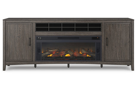 Montillan Grayish Brown 84" TV Stand with Electric Fireplace