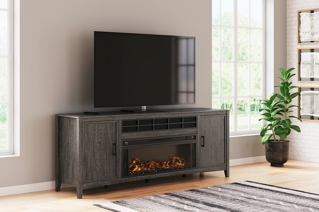 Montillan Grayish Brown 84" TV Stand with Electric Fireplace