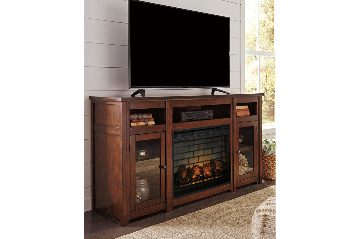 Harpan Reddish Brown 72" TV Stand with Electric Fireplace