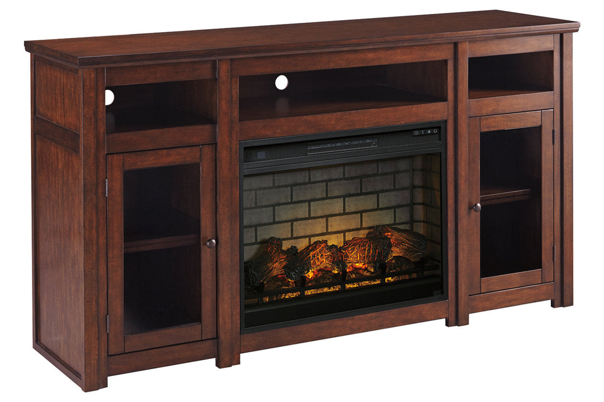 Harpan Reddish Brown 72" TV Stand with Electric Fireplace