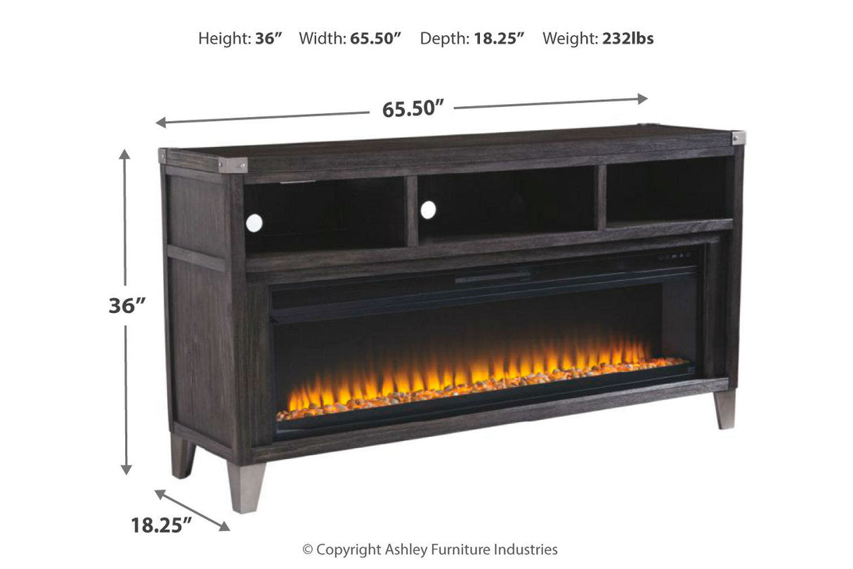 Todoe Gray 65" TV Stand with Electric Fireplace