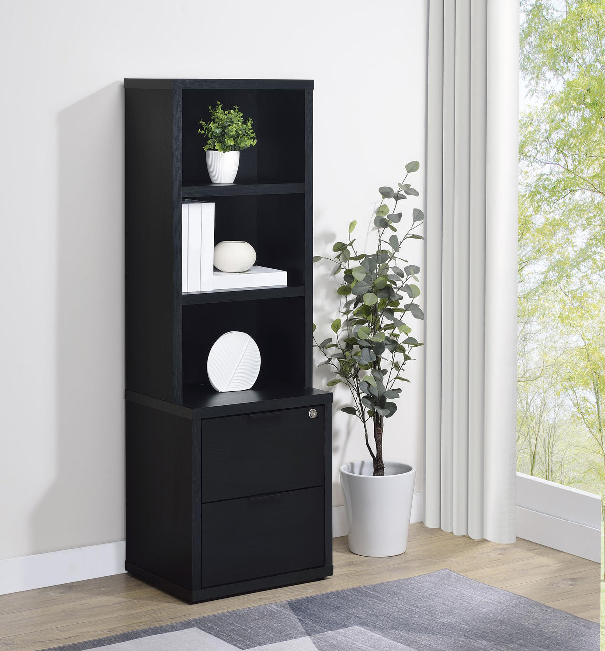 Westpark Black 3-Shelf Bookcase with Lockable Drawer and USB Ports by Coaster at Eve Furniture
