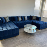 Elisha Navy Velvet Double Chaise Sectional