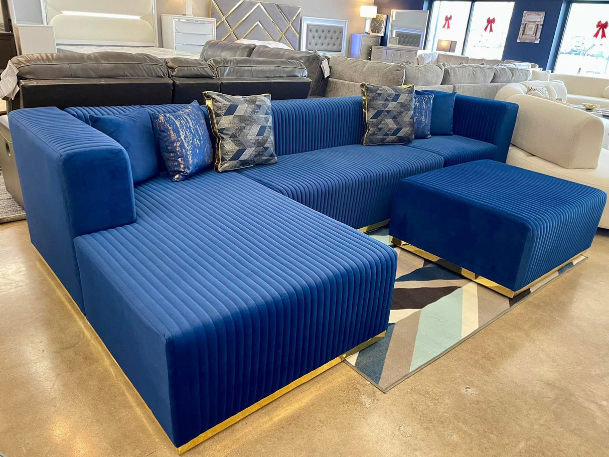 Juliana Blue Velvet 4-Piece Sectional