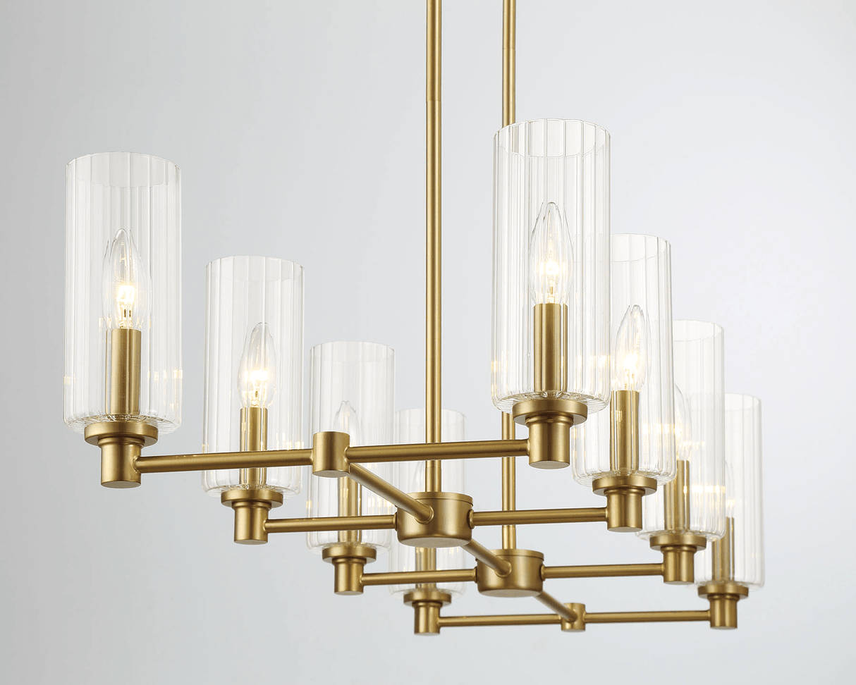 Willow Eight Lights Island With Clear Ribbed Glass Pendant Lamp - Satin Brass by Ashcroft Imports at Eve Furniture
