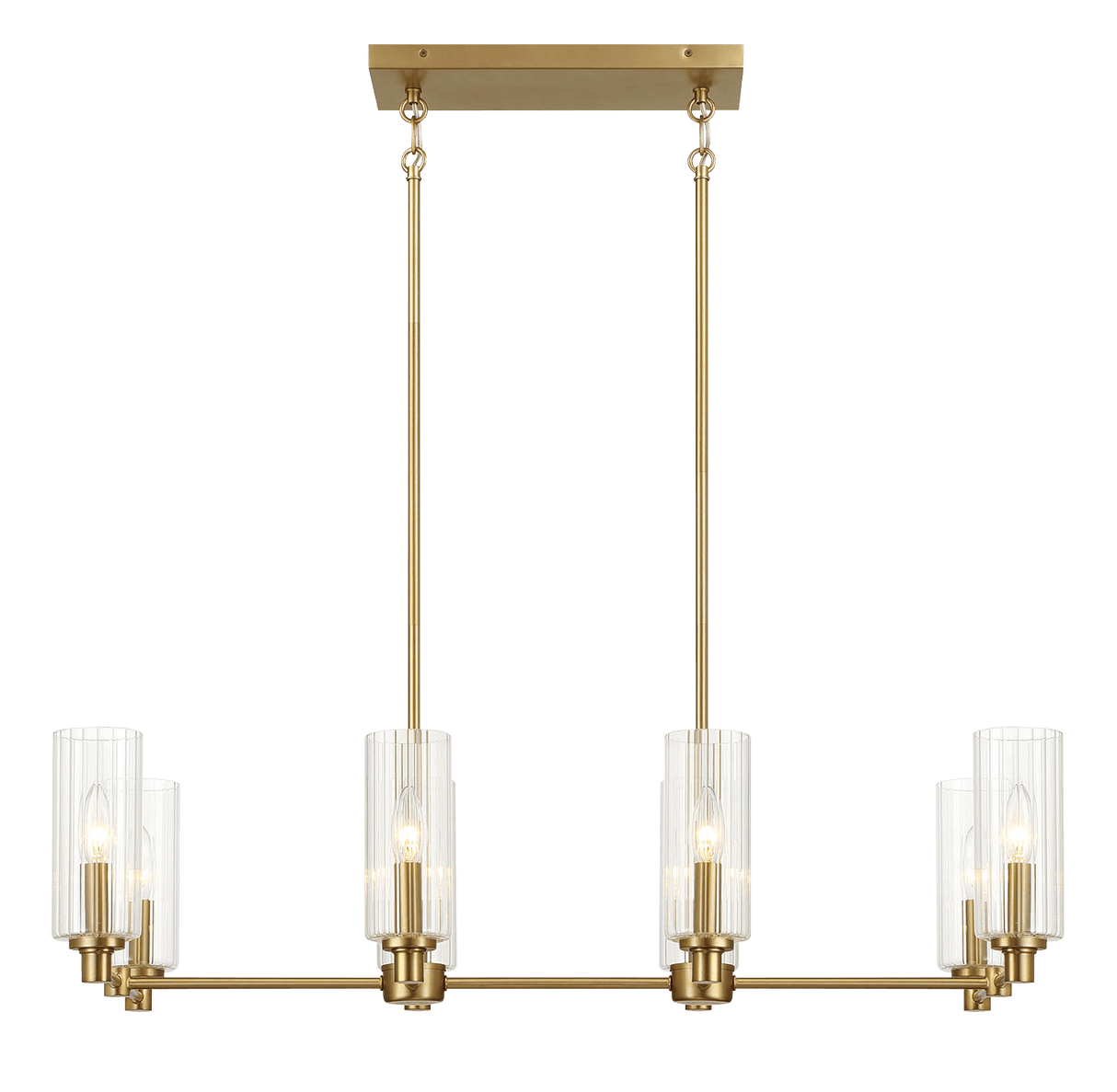 Willow Eight Lights Island With Clear Ribbed Glass Pendant Lamp - Satin Brass by Ashcroft Imports at Eve Furniture