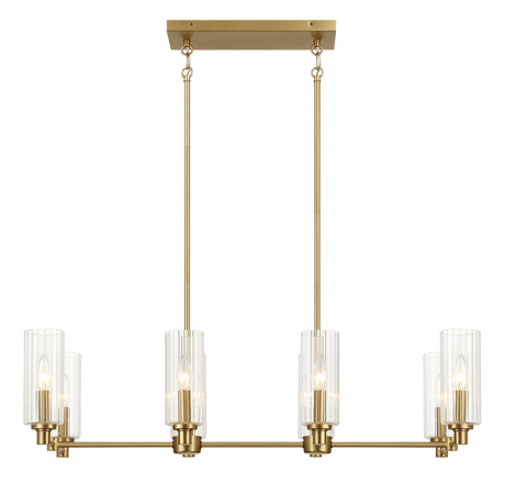 Willow Eight Lights Island With Clear Ribbed Glass Pendant Lamp - Satin Brass by Ashcroft Imports at Eve Furniture