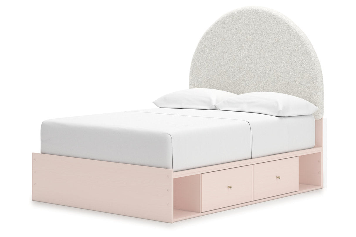 Wistenpine Blush Upholstered Youth One Side Storage Panel Bedroom Set by Ashley at Eve Furniture
