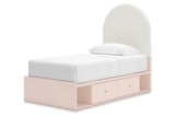 Wistenpine Blush Upholstered Youth One Side Storage Panel Bedroom Set by Ashley at Eve Furniture