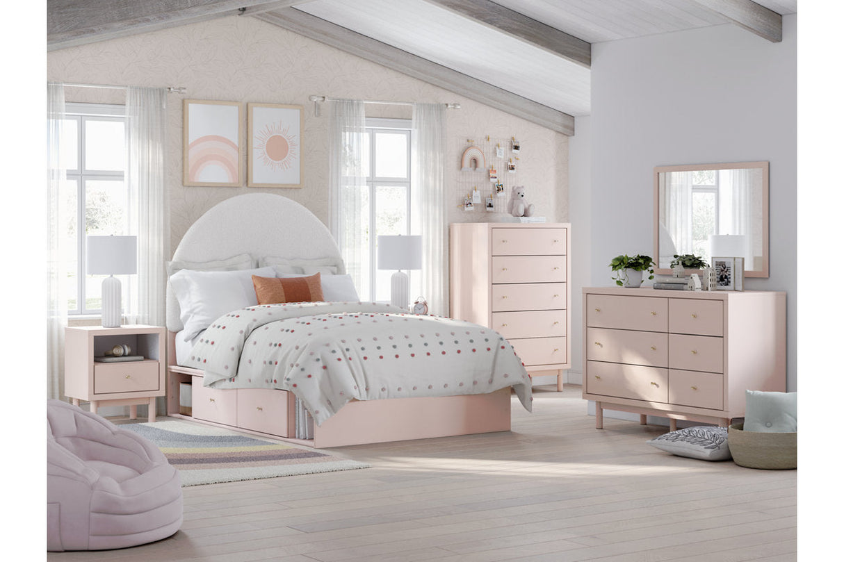 Wistenpine Blush Upholstered Youth One Side Storage Panel Bedroom Set by Ashley at Eve Furniture