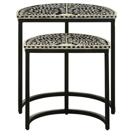 Zakiya Black and White 2-piece Demilune Nesting Table by Coaster at Eve Furniture
