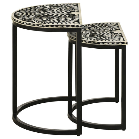 Zakiya Black and White 2-piece Demilune Nesting Table by Coaster at Eve Furniture