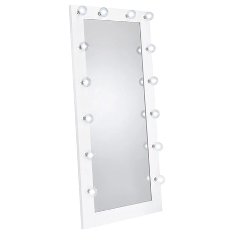 Zayan White High Gloss Full Length Floor Mirror With Lighting by Coaster at Eve Furniture