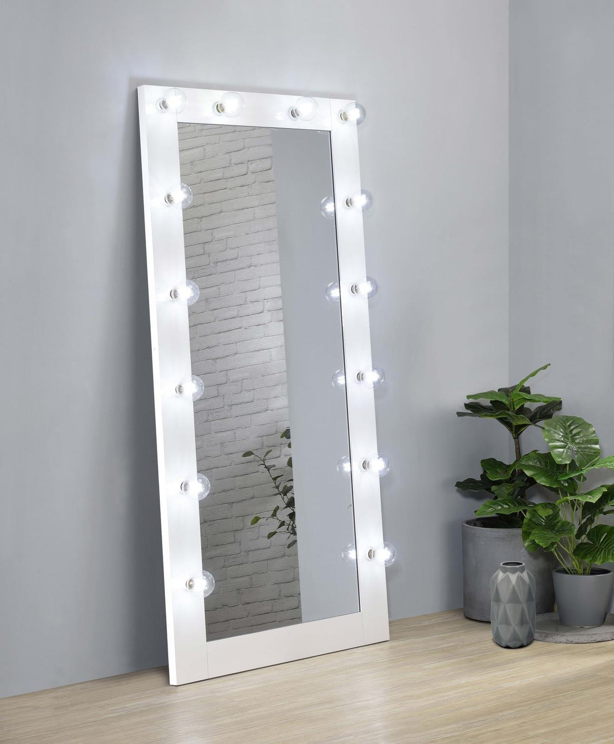 Zayan White High Gloss Full Length Floor Mirror With Lighting by Coaster at Eve Furniture