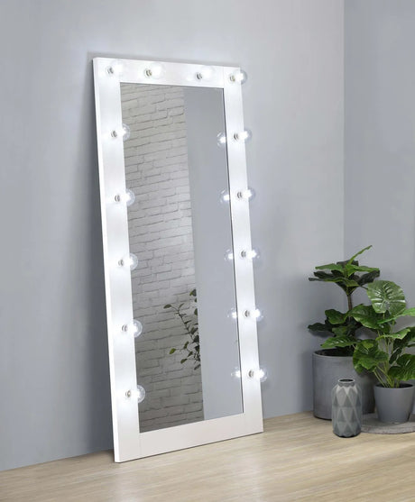 Zayan White High Gloss Full Length Floor Mirror With Lighting by Coaster at Eve Furniture