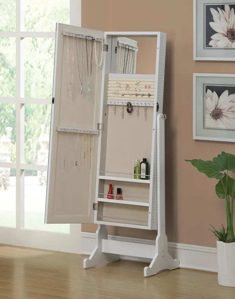 Zayas White Storage Jewelry Cheval Mirror by Coaster at Eve Furniture