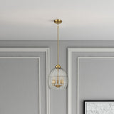 Zen Five Pendant Chain Hanging Light with Clear Glass - Satin Brass by Ashcroft Imports at Eve Furniture