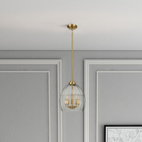 Zen Five Pendant Chain Hanging Light with Clear Glass - Satin Brass by Ashcroft Imports at Eve Furniture