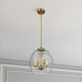 Zen Five Pendant Chain Hanging Light with Clear Glass - Satin Brass by Ashcroft Imports at Eve Furniture