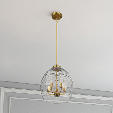Zen Five Pendant Chain Hanging Light with Clear Glass - Satin Brass by Ashcroft Imports at Eve Furniture