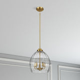 Zen Five Pendant Chain Hanging Light with Clear Glass - Satin Brass by Ashcroft Imports at Eve Furniture