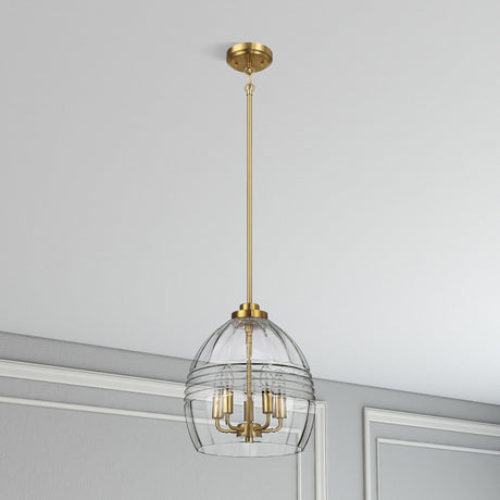 Zen Five Pendant Chain Hanging Light with Clear Glass - Satin Brass by Ashcroft Imports at Eve Furniture