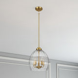 Zen Five Pendant Chain Hanging Light with Clear Glass - Satin Brass by Ashcroft Imports at Eve Furniture