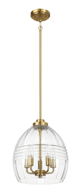 Zen Five Pendant Chain Hanging Light with Clear Glass - Satin Brass by Ashcroft Imports at Eve Furniture