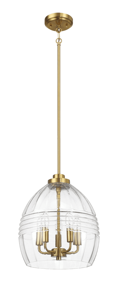 Zen Five Pendant Chain Hanging Light with Clear Glass - Satin Brass by Ashcroft Imports at Eve Furniture