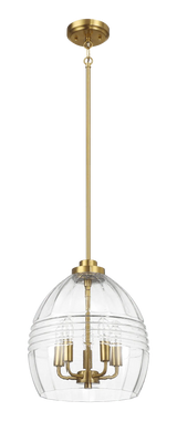 Zen Five Pendant Chain Hanging Light with Clear Glass - Satin Brass by Ashcroft Furniture at Eve Furniture