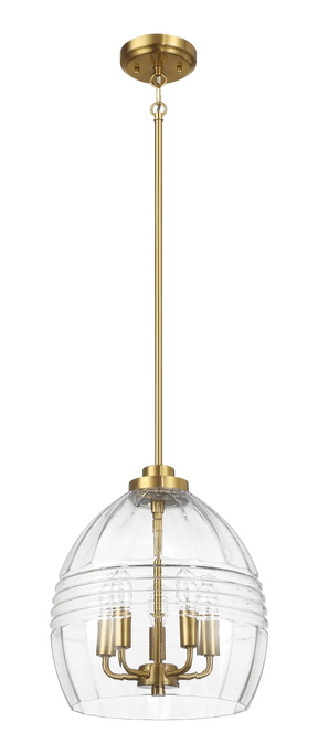 Zen Five Pendant Chain Hanging Light with Clear Glass - Satin Brass by Ashcroft Furniture at Eve Furniture