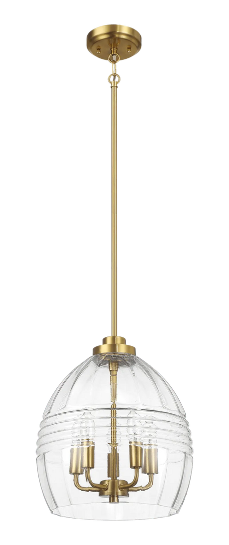Zen Five Pendant Chain Hanging Light with Clear Glass - Satin Brass by Ashcroft Furniture at Eve Furniture