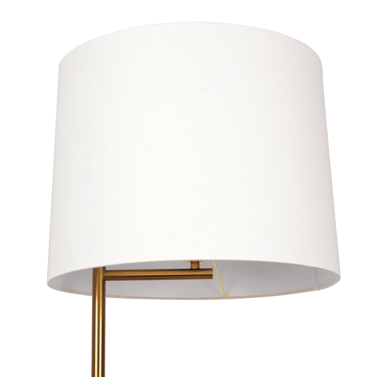 Zenith Offset Brass Base Floor Lamp with Drum-shaped Linen Shade by Ashcroft Imports at Eve Furniture